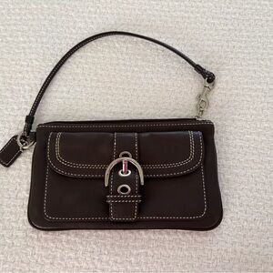 Coach Dark Brown Leather Wristlet